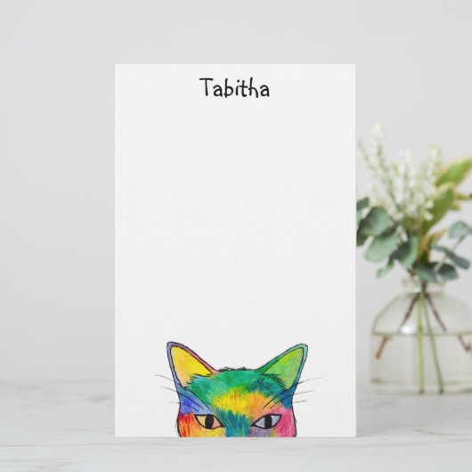 Curious Rainbow Cat Stationery Briefpapier (Stehend Vorderseite)