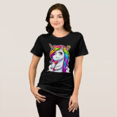 Curious Rainbow Unicorn Thinking Tri-Blend Shirt (Vorderseite voll)