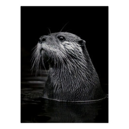Curious Sea Otter Monochromatic Water Portrait Poster