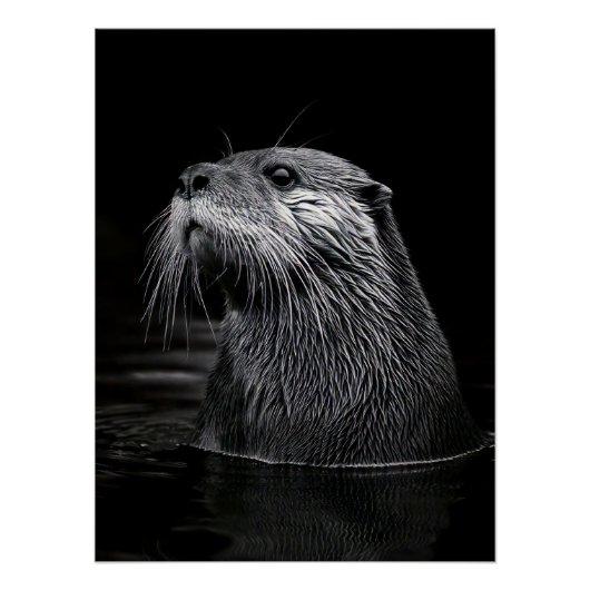 Curious Sea Otter Monochromatic Water Portrait Poster (Vorderseite)