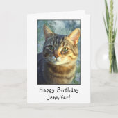 Curious Tabby Cat Portrait Happy Birthday Name Karte (Vorderseite)
