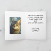 Curious Tabby Cat Portrait Happy Birthday Name Karte (Innenseite)