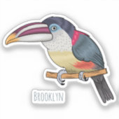 Curl crested aracari bird cartoon illustration aufkleber (Vorderseite)