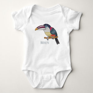 Curl crested aracari bird cartoon illustration baby strampler