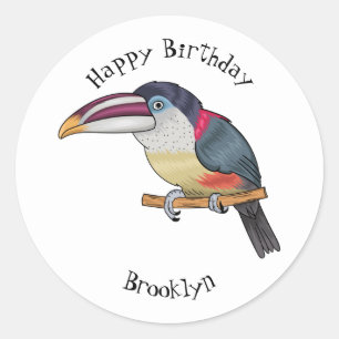 Curl crested aracari bird cartoon illustration runder aufkleber