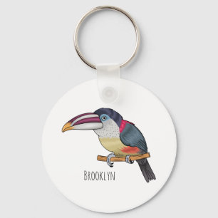 Curl crested aracari bird cartoon illustration schlüsselanhänger