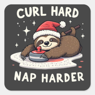 Curl Hard Nickerchen Harder Curling Sport Sloth Xm Quadratischer Aufkleber