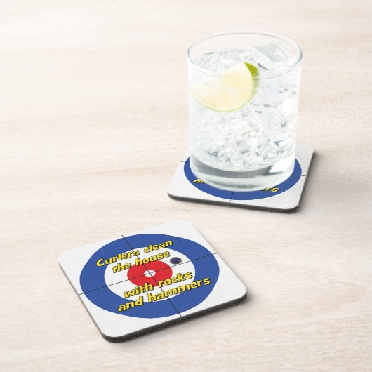"Curlers säubern das Haus..." Untersetzer - (blau) (Rechte Seite)