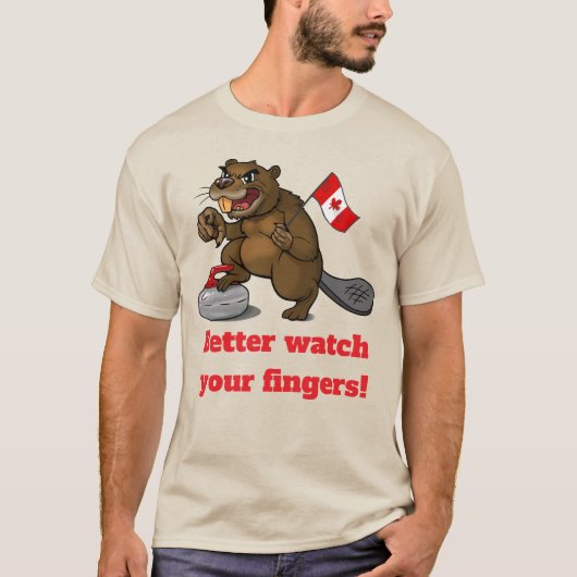 Curling beaver with flag T-Shirt (Vorderseite)