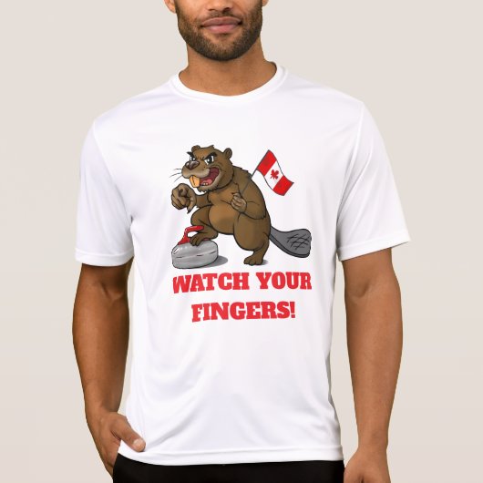 Curling beaver with flag - watch your fingers! T-Shirt (Vorderseite)