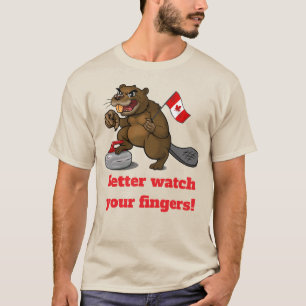 Curling-Biber mit Flagge T-Shirt