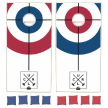 Curling Crossed Brooms Cornhole Set - Rot/Blau