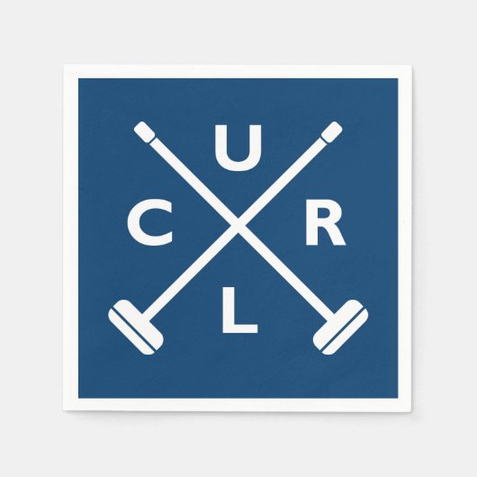 Curling Crossed Brooms Paper Napkin - Blau Serviette (Vorderseite)