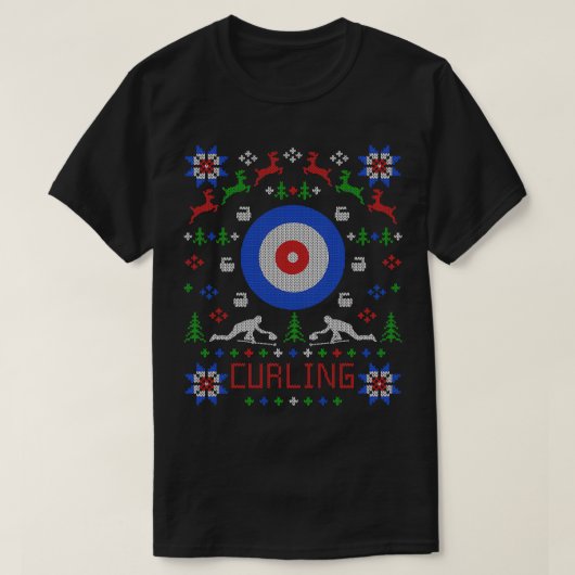 Curling Fan Weihnachten Ugly Christmas Sweater Cur T-Shirt (Design vorne)