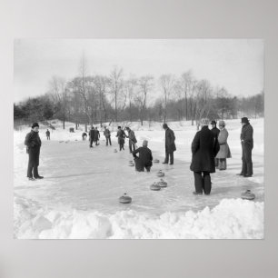 Curling im Central Park, 1906. Vintage-Foto Poster