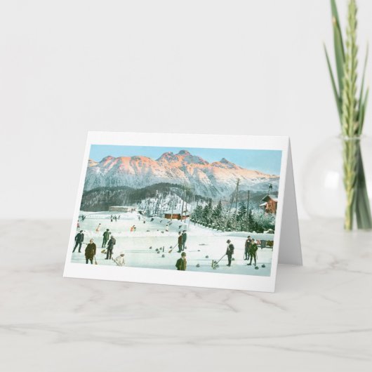 Curling in der Schweiz Feiertagskarte (Vorderseite)