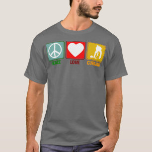 Curling Peace Liebe Slogan Retro Style T-Shirt