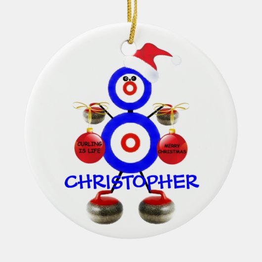 Curling Player Weihnachten Keramikornament (Vorne)