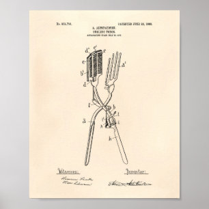 Curling Tongs 1908 Patent Art Old Peper Poster