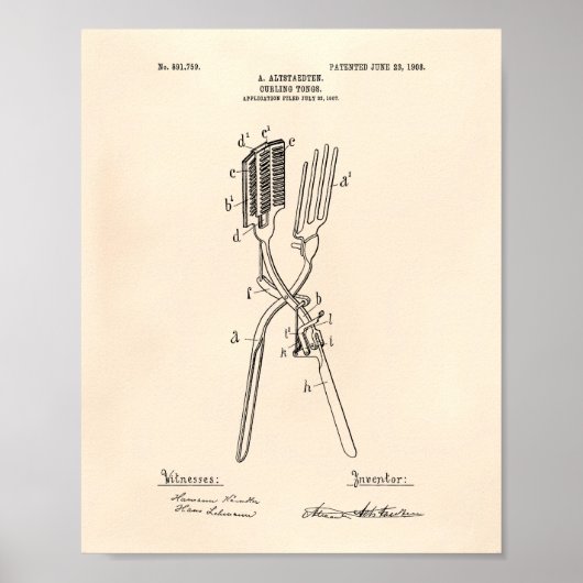 Curling Tongs 1908 Patent Art Old Peper Poster (Vorne)
