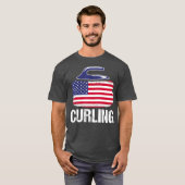 Curling USA Red Blue Curling Stone Flag T-Shirt (Vorne ganz)