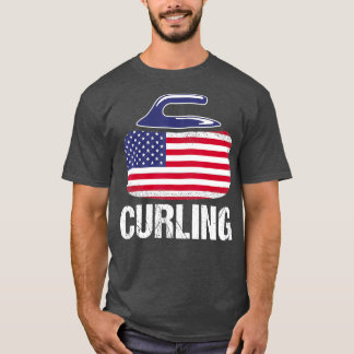Curling USA Red Blue Curling Stone Flag T-Shirt