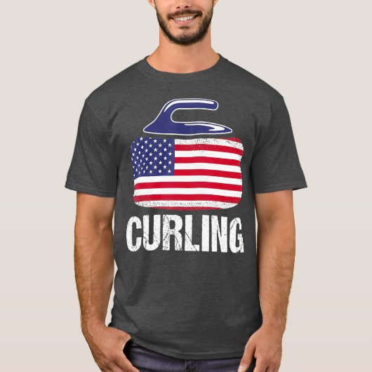 Curling USA Red Blue Curling Stone Flag T-Shirt (Vorderseite)