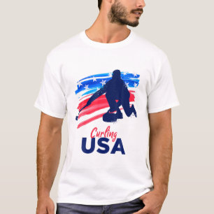 Curling USA Support Team T USA Flag Curl Clean T-Shirt
