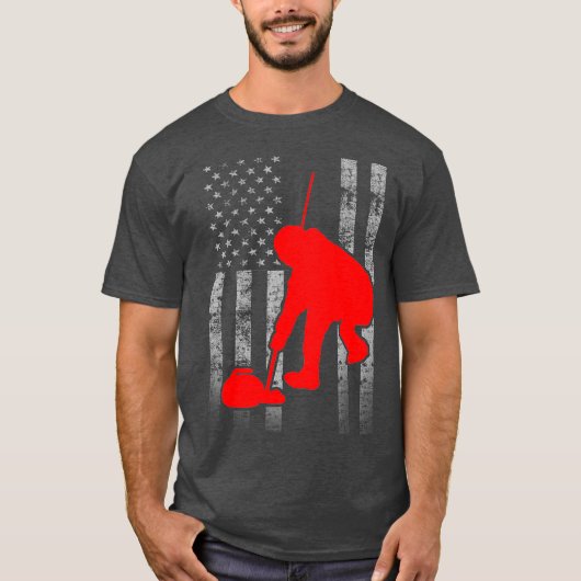 Curlingflagge mit Sweeper T-Shirt (Vorderseite)