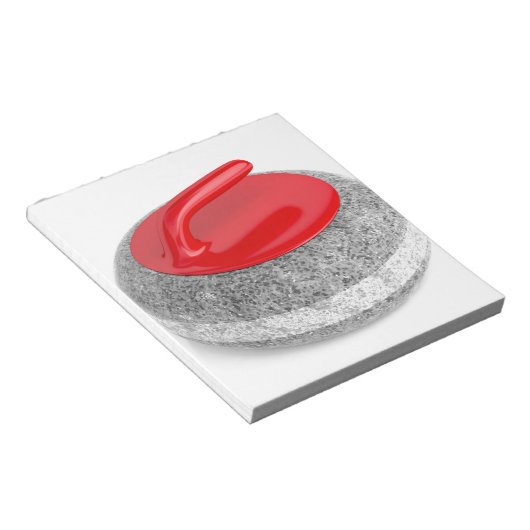 Curlingstein auf weiß notizblock (angewinkelt)