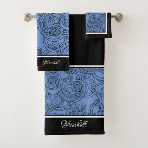 Curls Design Blau Schwarz Weiß Badetuch-Set Badhandtuch Set