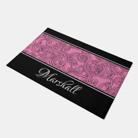 Curls Design Pink Schwarz-weiß Doormat Fußmatte (Schrägansicht)