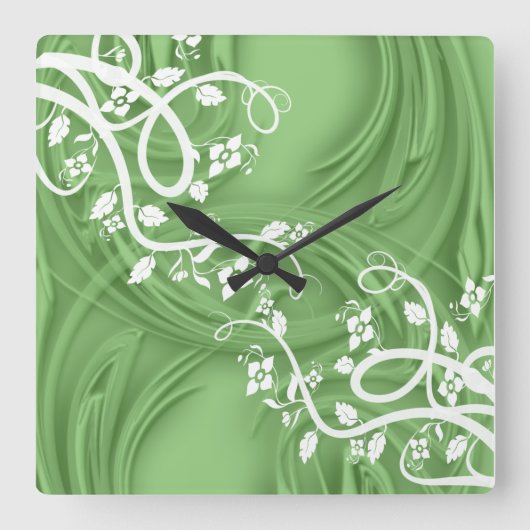 Curls Over Green With Filigree Floral She Shed Quadratische Wanduhr (Vorderseite)