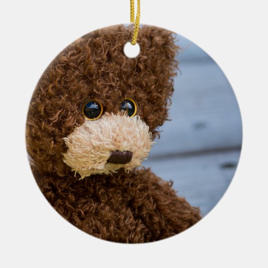 Curly Brown Teddy Bear Keramikornament (Vorne)