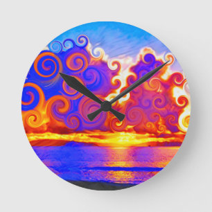 Curly California Sunset Seashore Runde Wanduhr