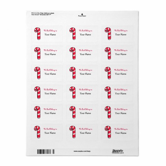 Curly Candy Cane Buchzeichen Adressaufkleber (Vorne)