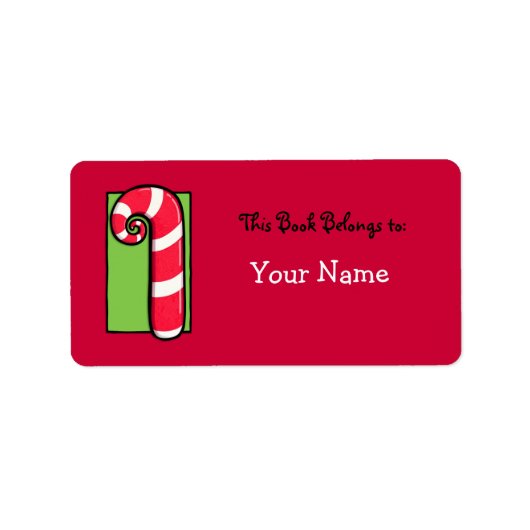 Curly Candy Cane Red Buchzeichen Label Adressaufkleber (Vorne)
