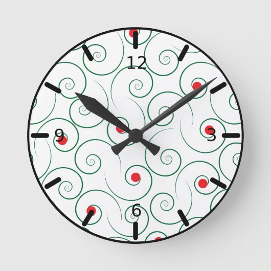 Curly Christmas Tree White Round Clock Runde Wanduhr (Vorderseite)