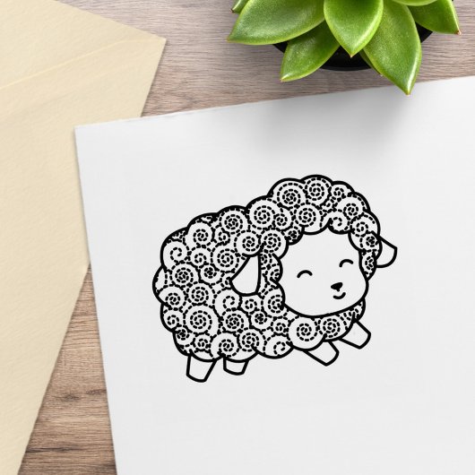 Curly Coat Happy Little Sheep Ewe Gummistempel