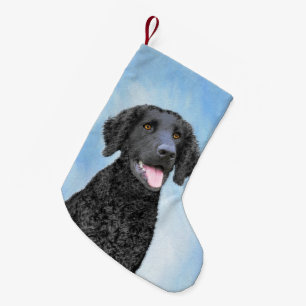 Curly Coated Retriever Painting - Original Dog Art Kleiner Weihnachtsstrumpf