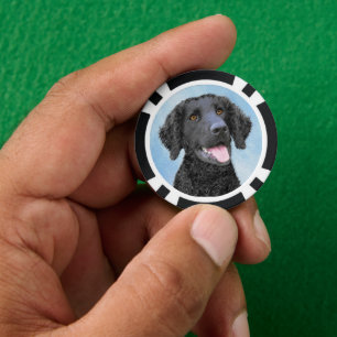 Curly Coated Retriever Painting - Original Dog Art Pokerchips
