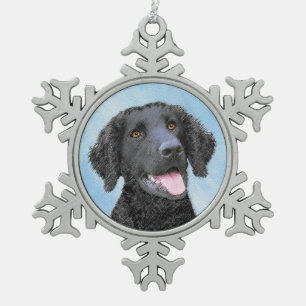 Curly Coated Retriever Painting - Original Dog Art Schneeflocken Zinn-Ornament