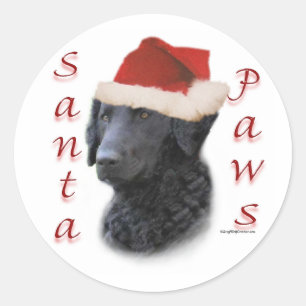 Curly Coated Retriever Santa Paws Runder Aufkleber