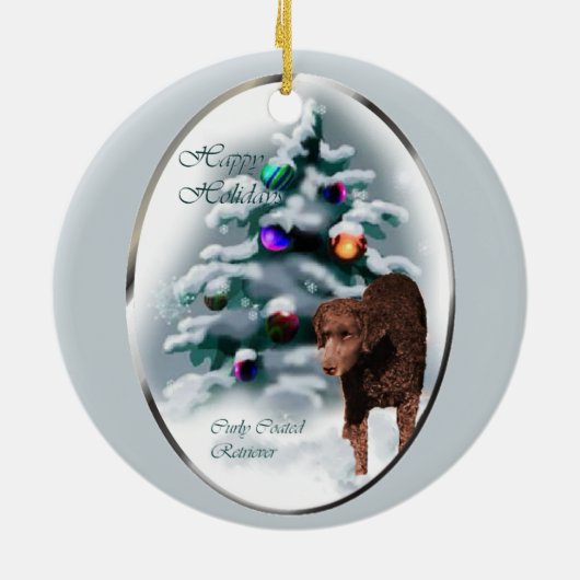 Curly Coated Retriever Weihnachtsgeschenke Ornamen Keramikornament (Hinten)