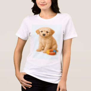 Curly Cue - Poodle Puppy mit Plush Ring Toy Tri-Blend Shirt
