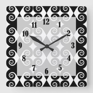 Curly Diamond Pattern Quadratische Wanduhr