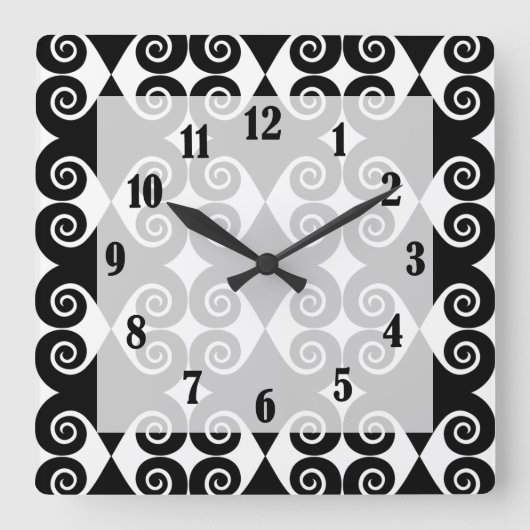 Curly Diamond Pattern Quadratische Wanduhr (Vorderseite)