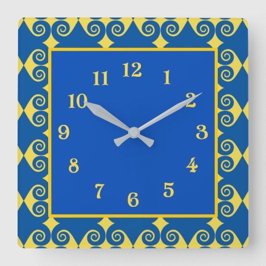 Curly Diamond Pattern Quadratische Wanduhr (Vorderseite)