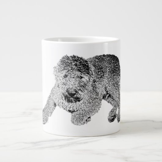 Curly Dog Portrait Mug – Lying Pose in Black & Whi Jumbo-Tasse (Vorderseite)