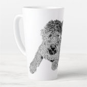 Curly Dog Portrait Mug – Lying Pose in Black & Whi Milchtasse (Linke Ecke)